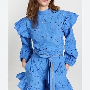 Chufy Seti Blouse Shirt Organic Cotton Puff Sleeve Eyelet New Womens Small